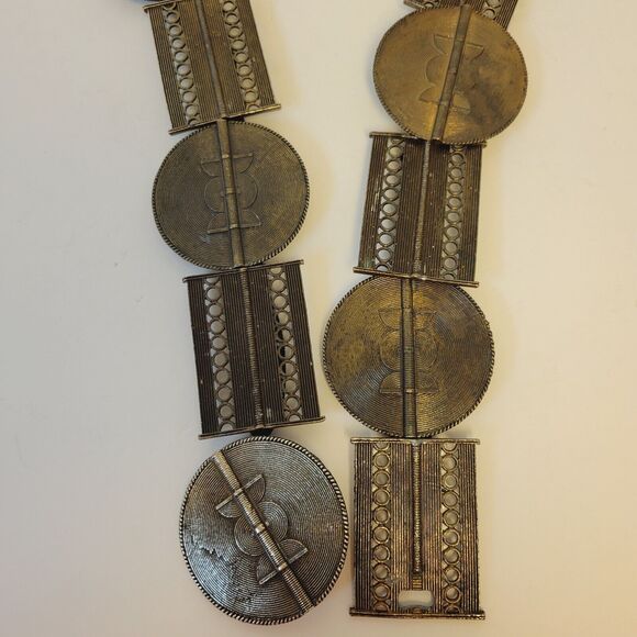 Vintage Rare Brass Boho Link Chain Medalion Heavy Belt Necklace - Picture 3 of 11